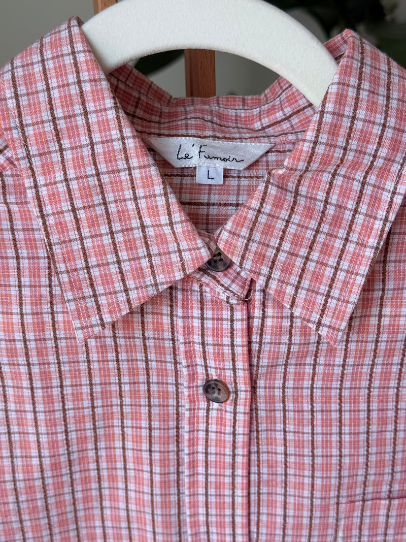 EXPLICIT Checkered Coral Plaid Button-up Shirt — Women 2
