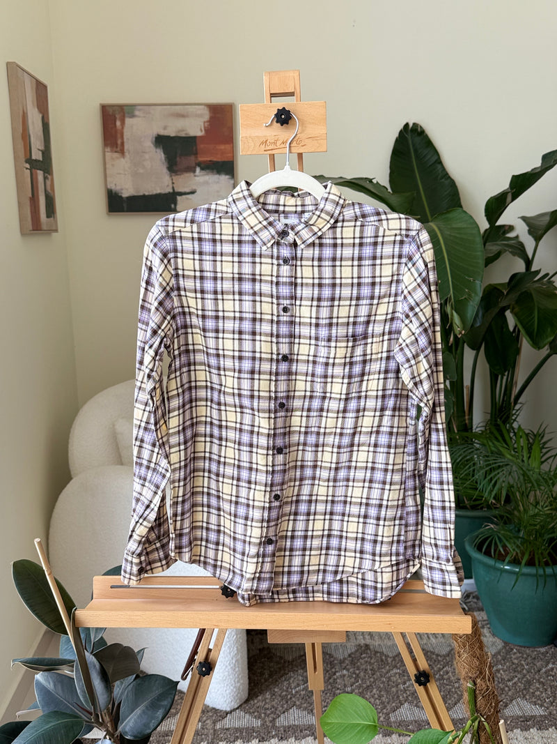EXPLICIT Uniqlo Yellow Navy Plaid Buttoned — Women