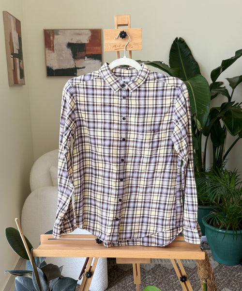 Vintage Yellow Navy Plaid Buttoned Uniqlo — Women – The Revival Line, EXPLICIT streetwear UAE (1/2)