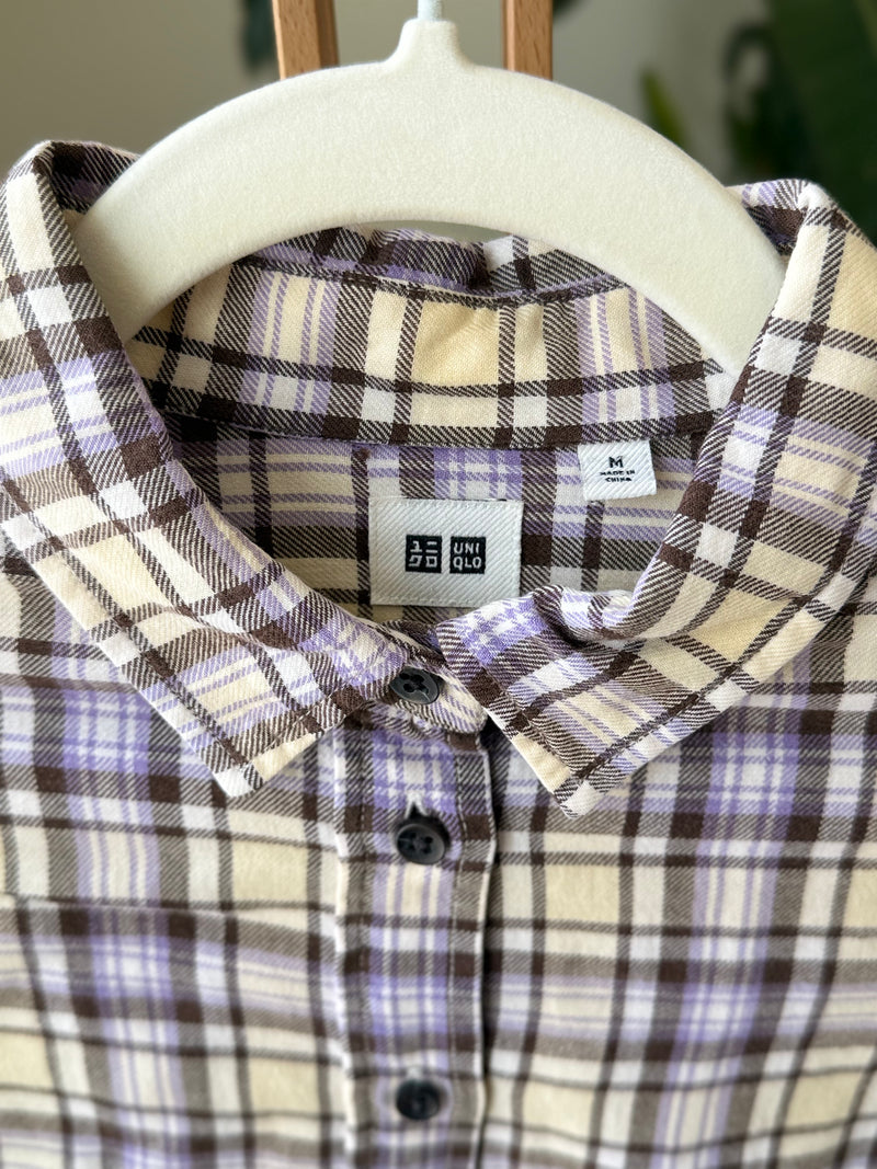 EXPLICIT Uniqlo Yellow Navy Plaid Buttoned — Women 2