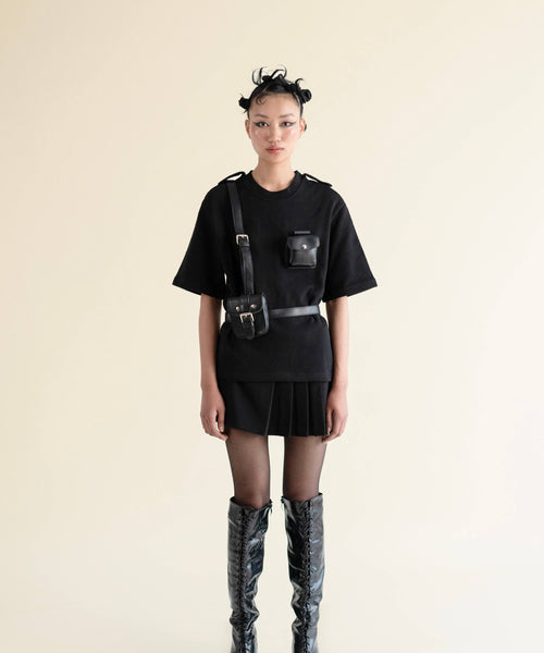 Undo detachable harness tee in 100% cotton, front view – unisex EXPLICIT streetwear UAE, Dubai & Abu Dhabi